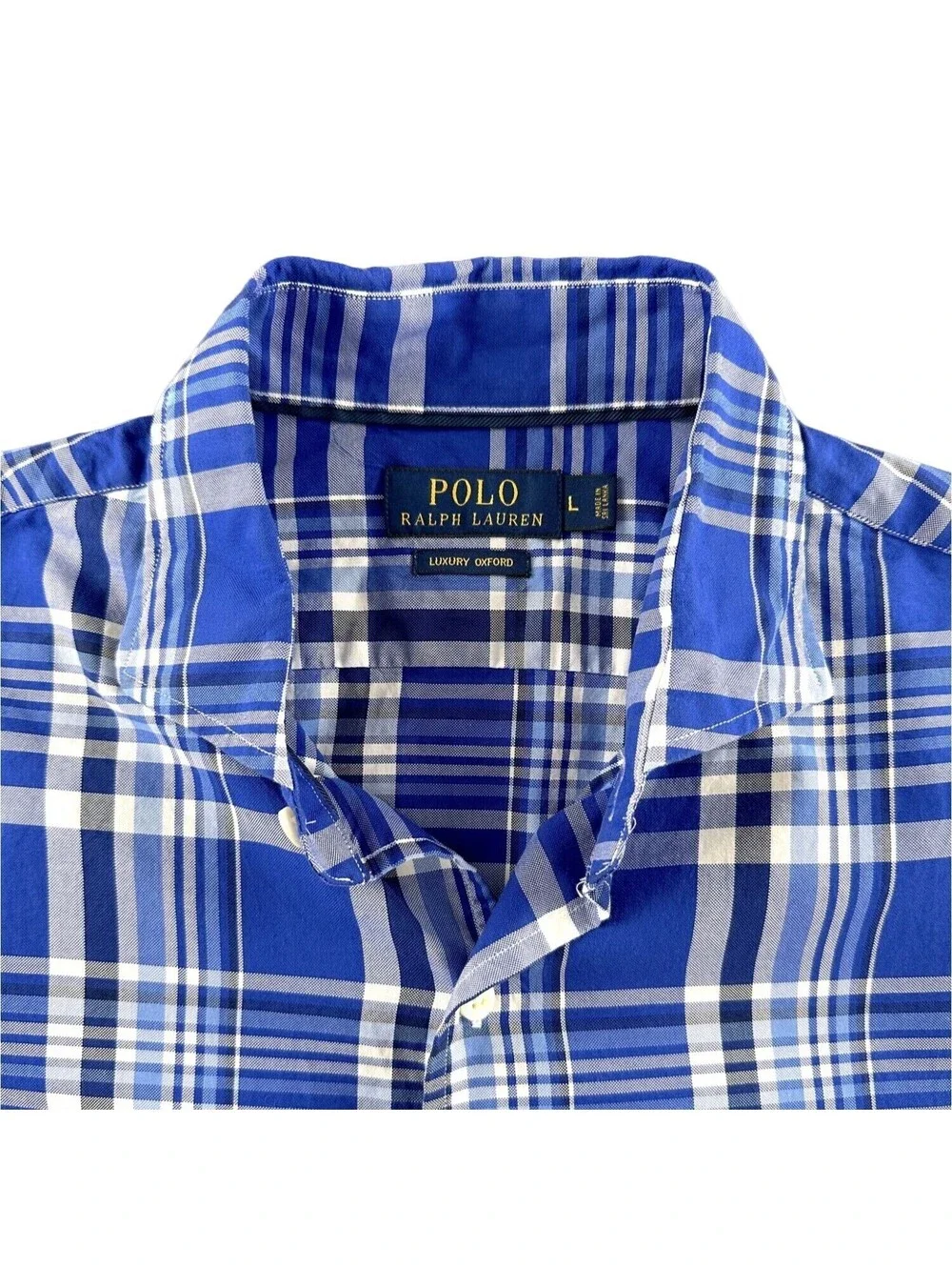 Polo Ralph Lauren Blue Plaid Luxury Oxford Shirt Large